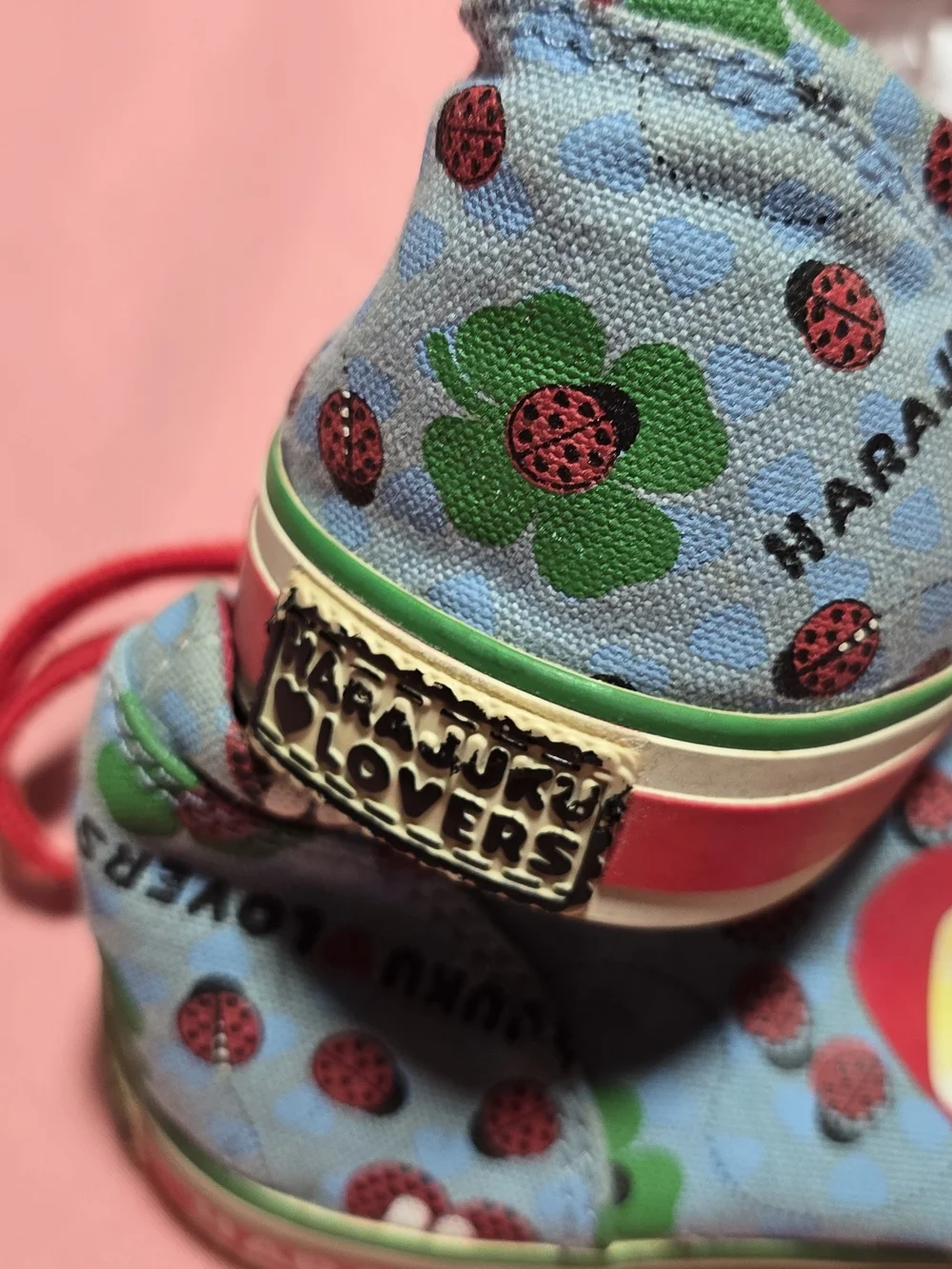 Harajuku Lovers Blue Printed Sneakers with Red Laces
